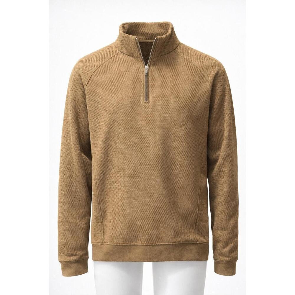 NWT VRST Mens Quarter Zip Textured Pullover Sweater Camel Size S